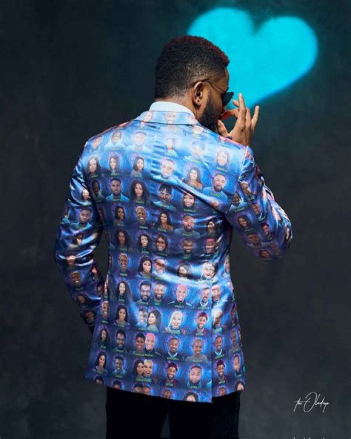 
Ebuka dazzles in suit with all ‘Level Up’ housemates’ faces on it 